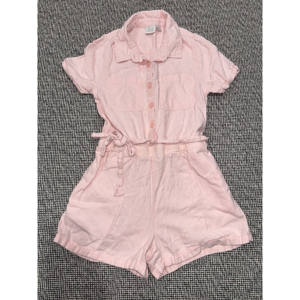 Girls Pink Linen Romper - Size 14